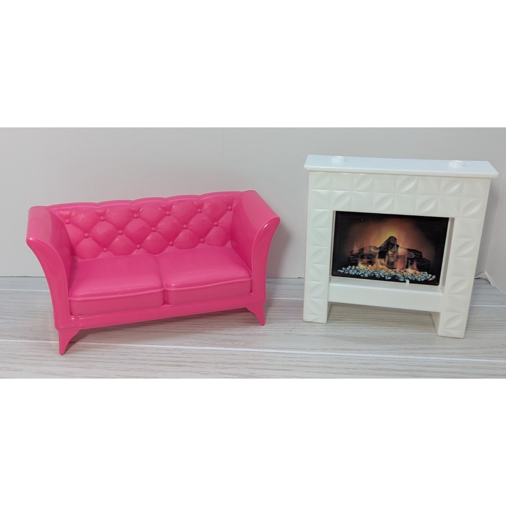 Barbie Dream House 2015 Pink Couch Sofa Reversible fireplace furniture Mattel